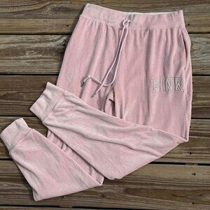 PINK Victoria Secret Velour Joggers Womens S Pink Logo Lounge Sweatpants 3152